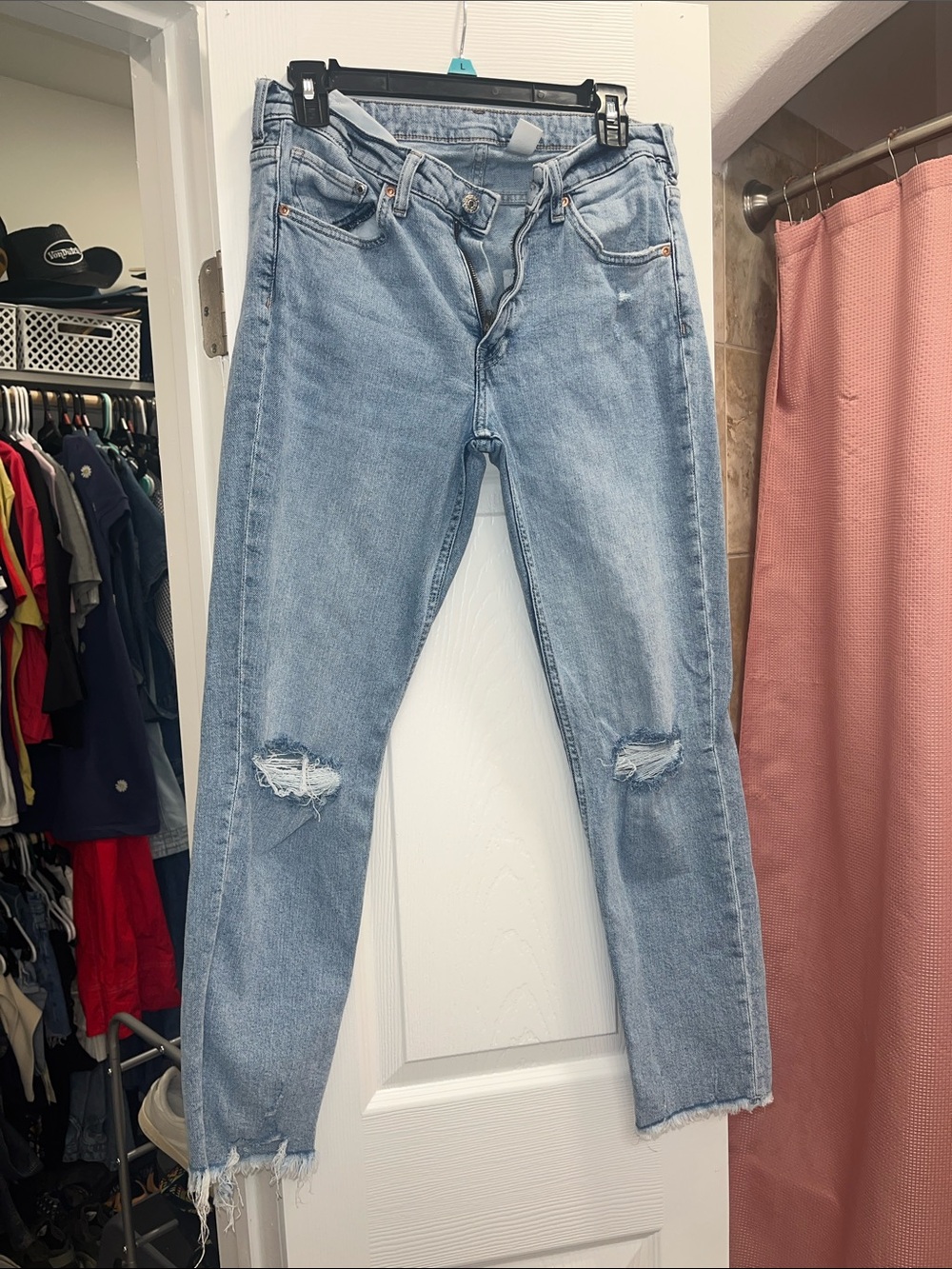 H&M Light Blue Distressed Straight Leg Jeans